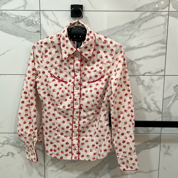 Moda International Tops - Cowgirl shirt with roses size XS